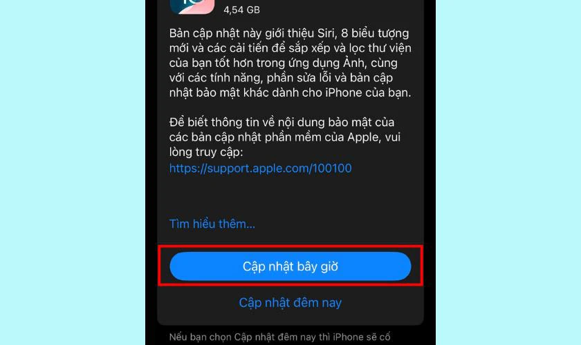 Nếu có bản cập nhật, nhấn Cập nhật bây giờ