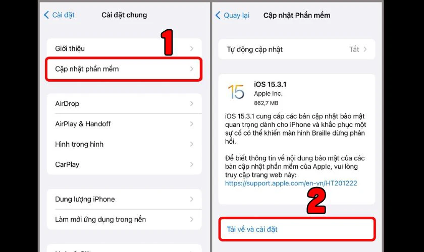 Chọn Cập nhật phần mềm và tiến hành cập nhật