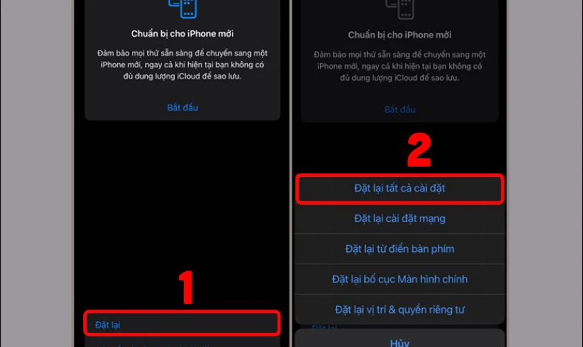 Chọn Chuyển hoặc đặt lại iPhone, chọn Đặt lại