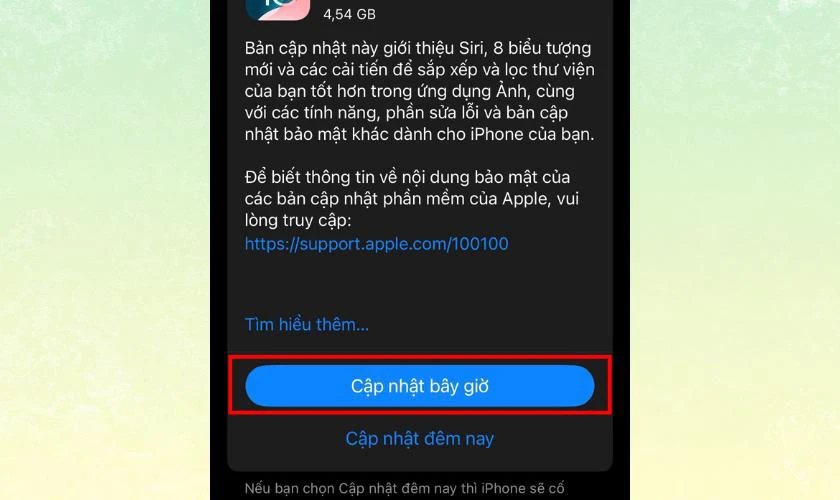 Nếu có bản cập nhật mới, hãy chạm vào Cập nhật bây giờ