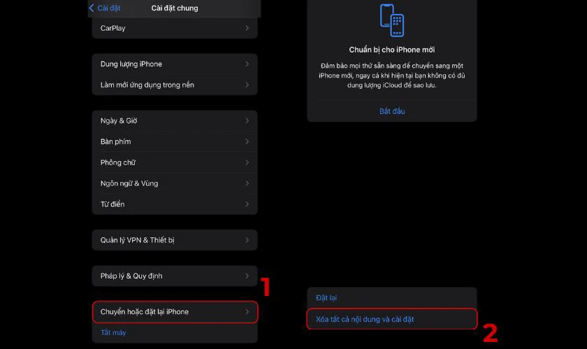 Chọn Xóa tất cả nội dung và cài đặt lại cho iPhone của bạn