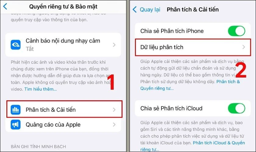 Vào Dữ liêu phân tích để kiểm tra