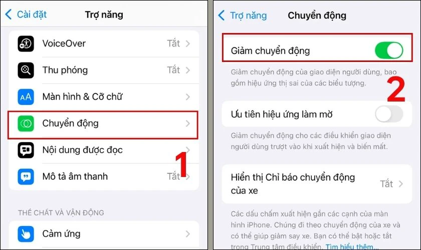 Tắt các hiệu ứng chuyển động