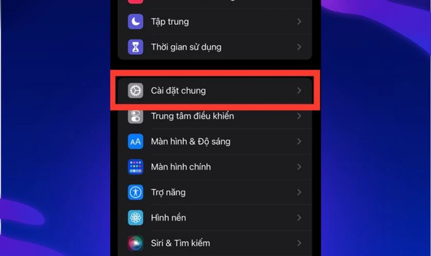 Vào Cài đặt, tiếp tục chọn vào Cài đặt chung