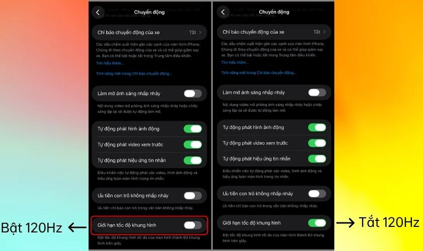 Cách bật, tắt màn hình 120Hz trên iPhone 17