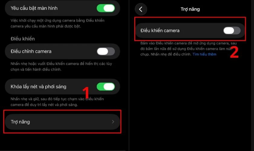Chọn Trợ năng, và tìm đến phần Camera Control và Tắt tùy chọn kích hoạt
