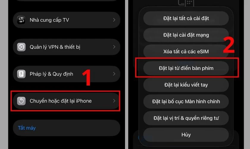 Cài đặt lại từ điển bàn phím