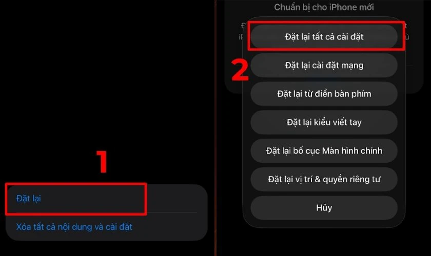 Đặt lại tất cả cài đặt