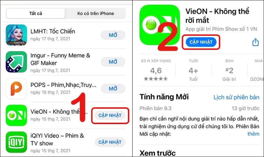 Cập nhật lại các ứng dụng
