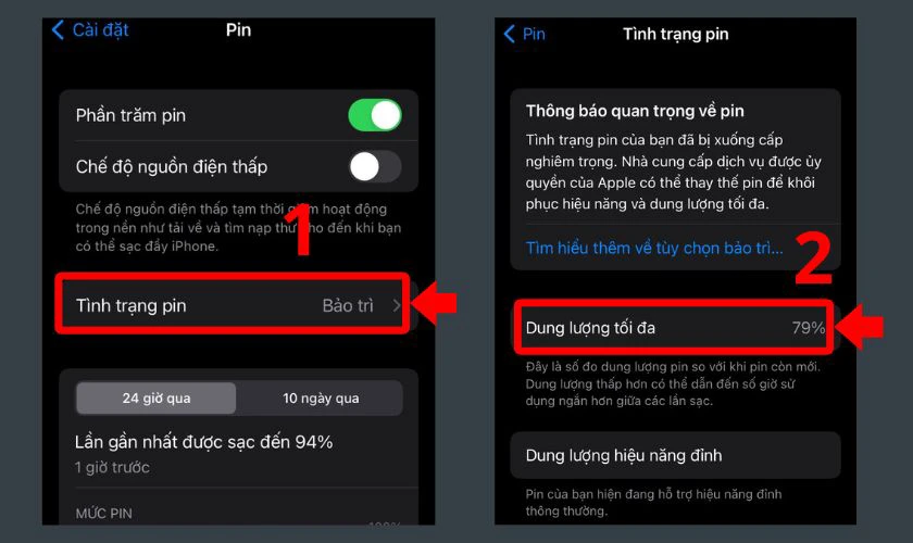 Kiểm tra tình trạng Pin iPhone 7 có lỗi không
