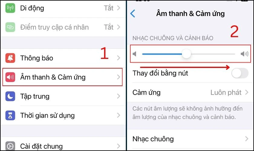 Kiểm tra âm lượng trong Cài đặt