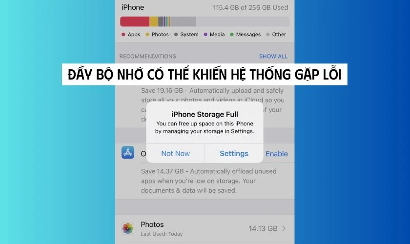 Bộ nhớ đầy, file hệ thống bị hỏng dẫn đến lỗi