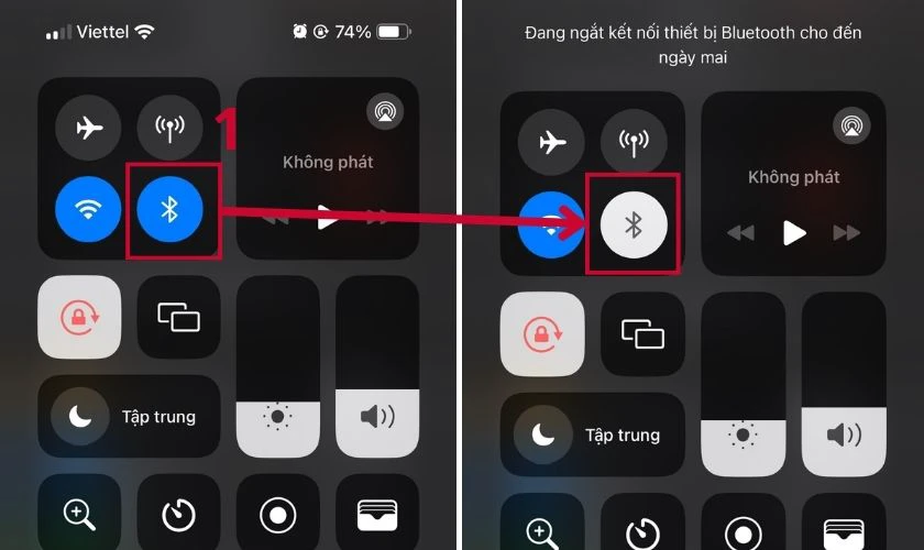 Vuốt màn hình điện thoại từ trên xuống và ấn chọn vào biểu tượng Bluetooth để tắt, bật
