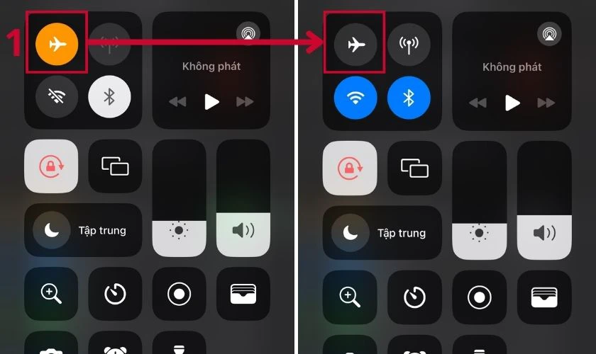 Bật/Tắt chế độ máy bay khi iPhone không kết nối được Wi-Fi