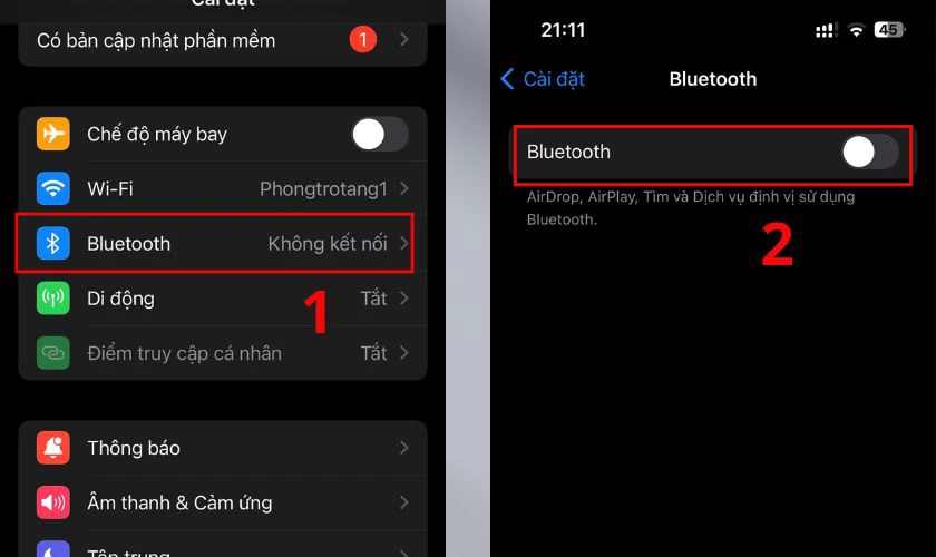 Ngắt kết nối Bluetooth trên iPhone