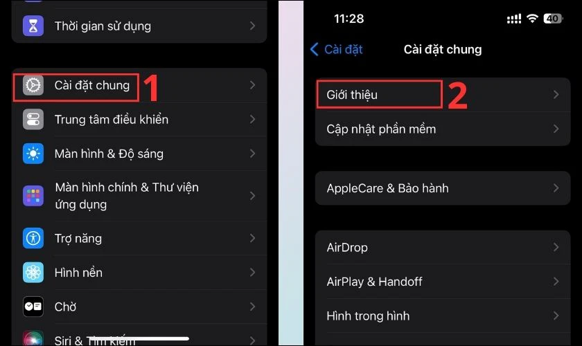 Chọn Giới thiệu trong mục Cài đặt chung