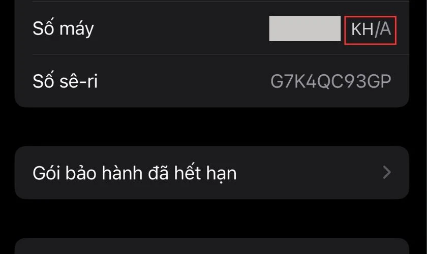 Nhìn vào mục Số máy, bạn sẽ thấy 1 hoặc 2 ký tự cuối cùng