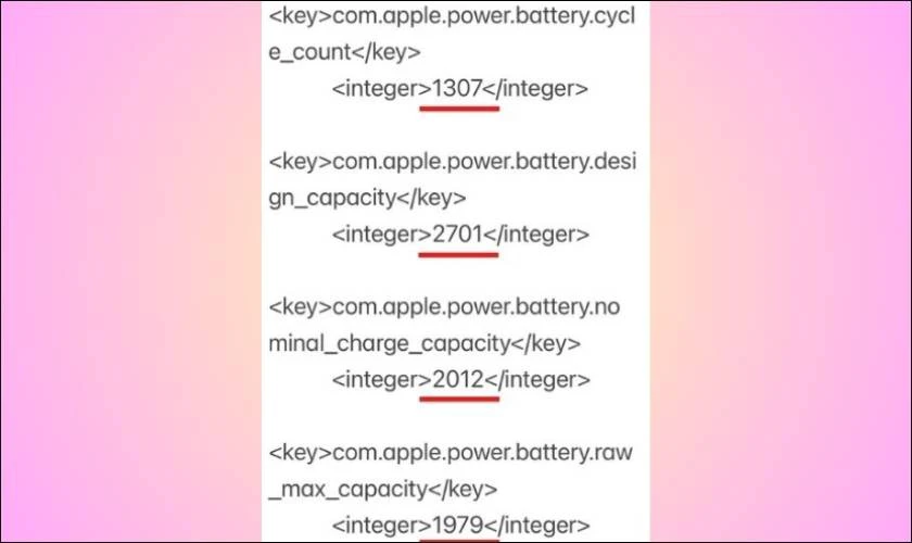 Nhập battery.cycle_count, battery.raw, battery.nominal và battery.design