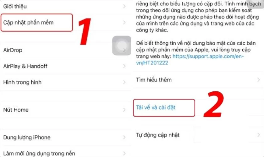 Cập nhật phần mềm mới cho iPhone
