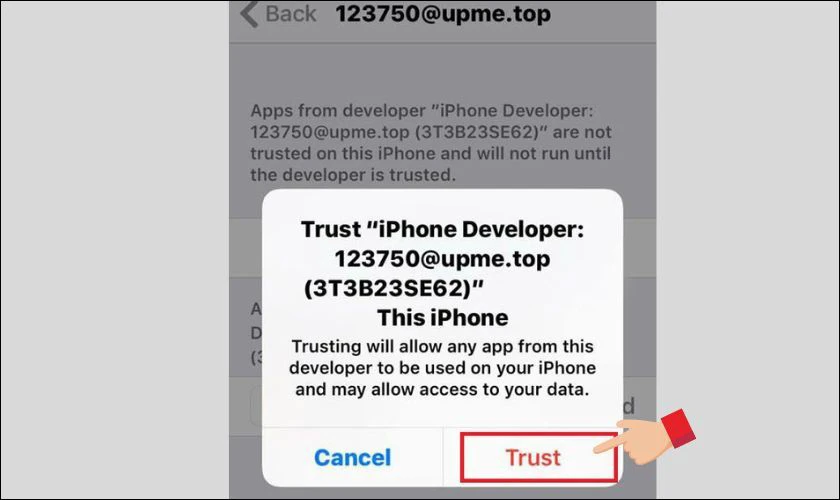 Tiếp tục chọn vào mục Trust (Tin Tưởng) để cho phép phần mềm hoạt động trên thiết bị