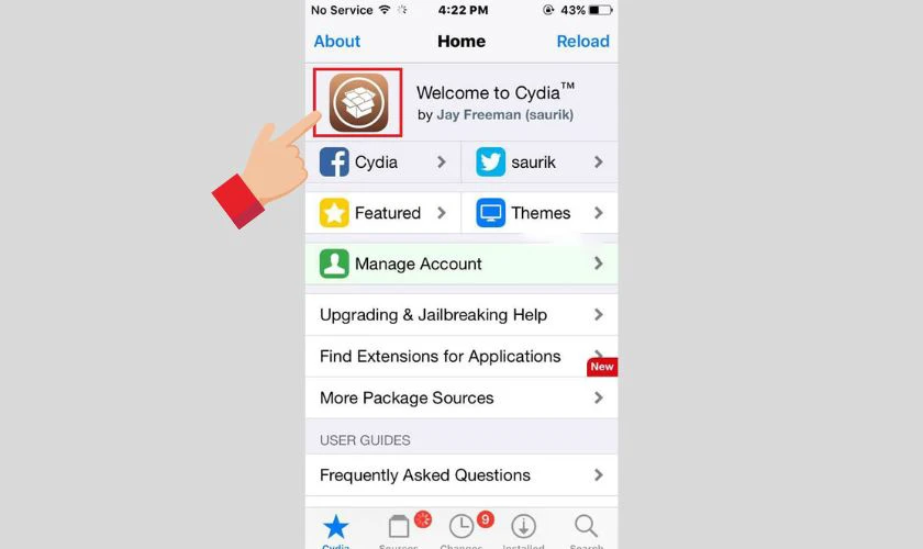 Sau khi Jailbreak bạn sẽ chuyển sang sử dụng Cydia thay cho AppStore