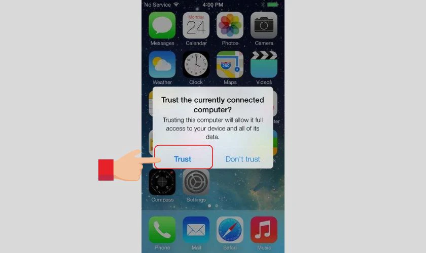 Chọn vào Trust (Tin Tưởng) trên iPhone của bạn