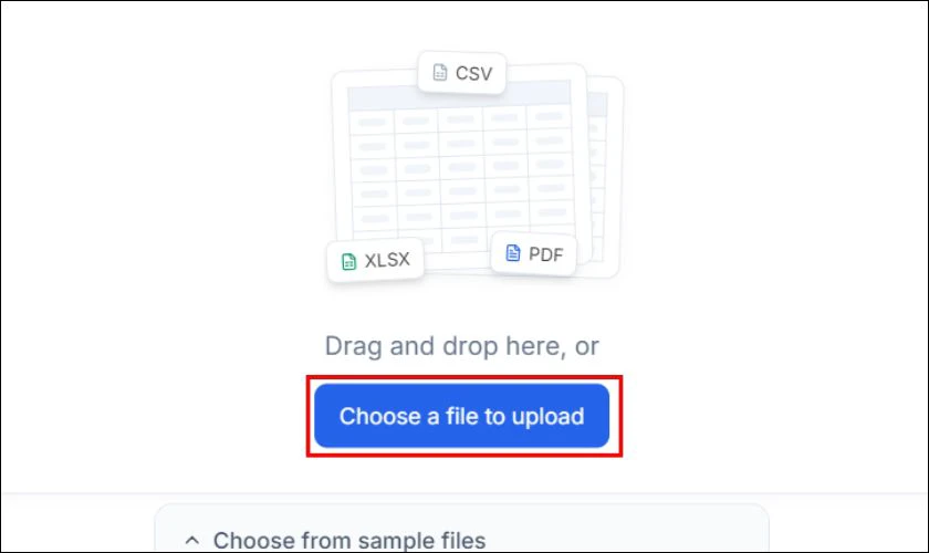 Chọn Choose a file to upload