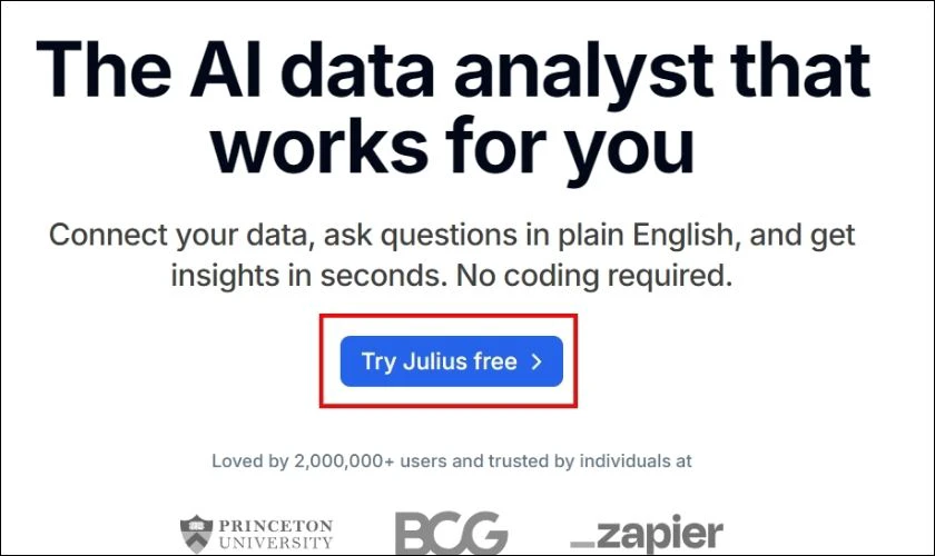 Nhấn nút Try Julius free
