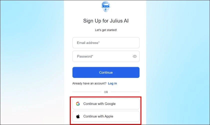 Cách đăng ký tài khoản Julius AI