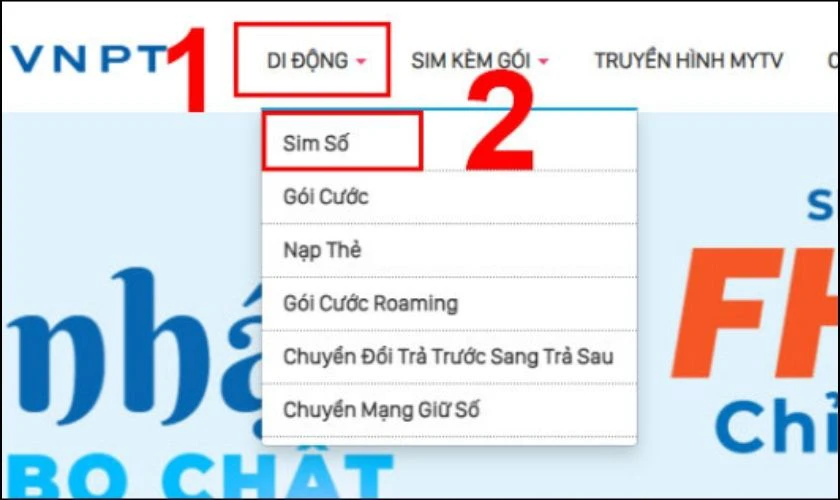 Chọn mục Sim Số trong phần Di động