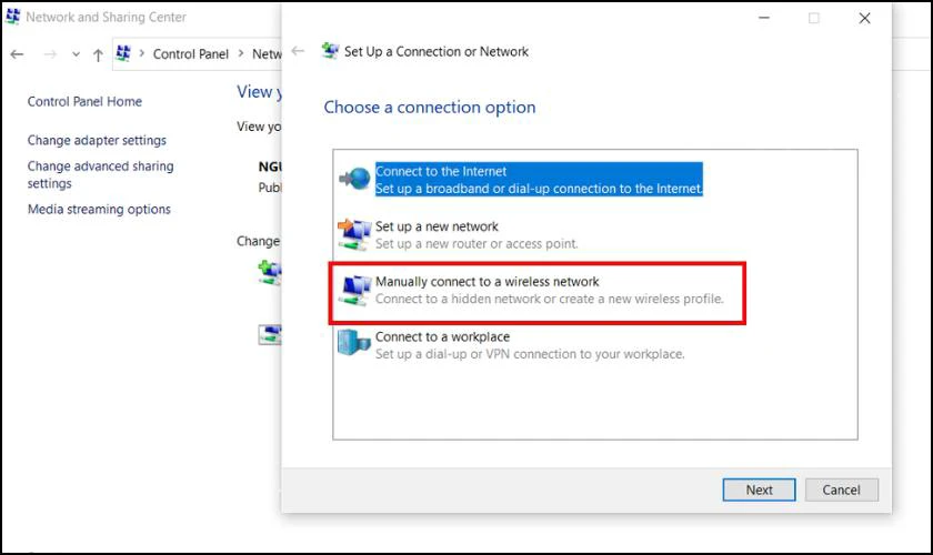 Manually connect to a wireless network