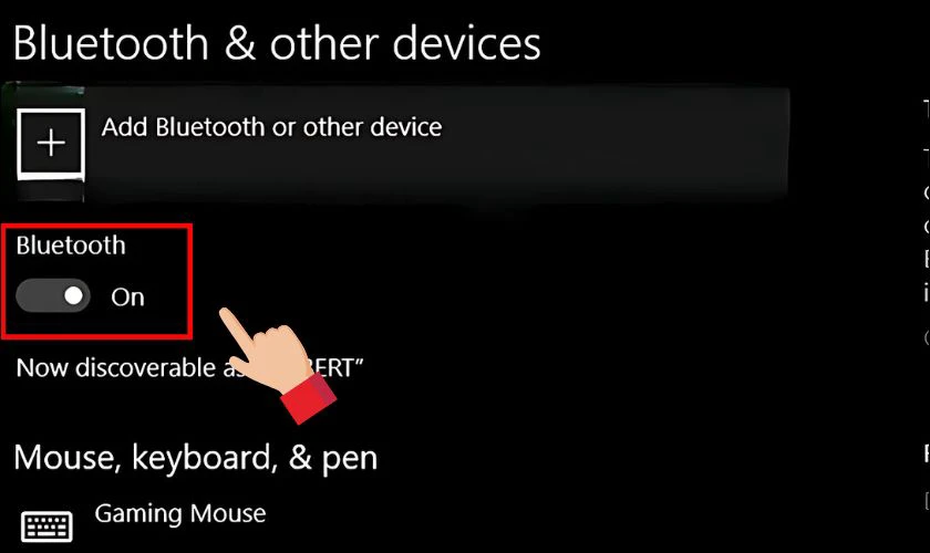 Gạt công tắc Bluetooth sang On để bật Bluetooth trên laptop