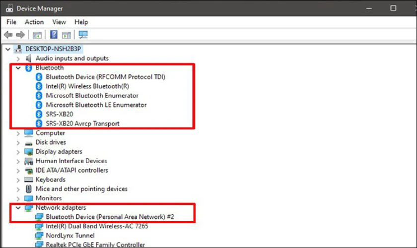 Trong Device Manager tìm xem máy có hỗ trợ Bluetooth không