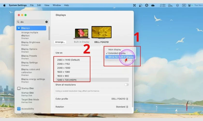 Cách thiết lập hiển thị trên Macbook Air cho màn hình ngoài