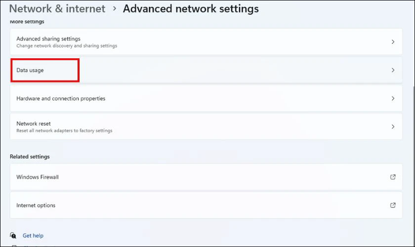 Chọn Data usage
