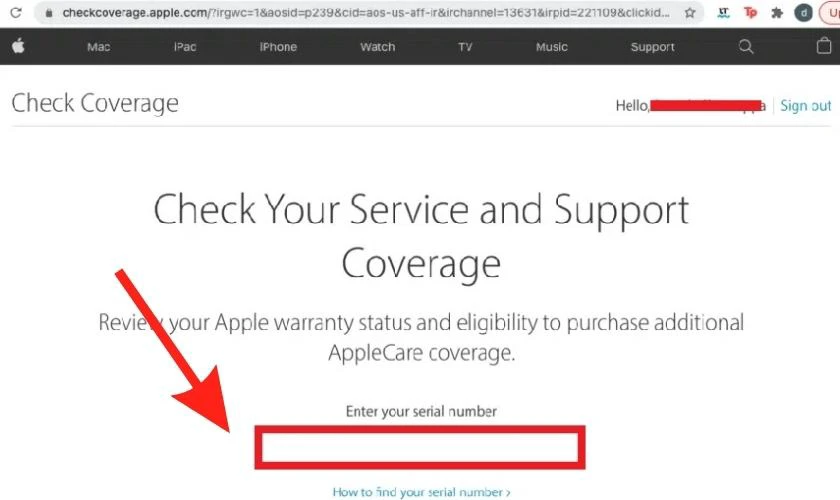 D&ugrave;ng trang web kiểm tra bảo h&agrave;nh Apple