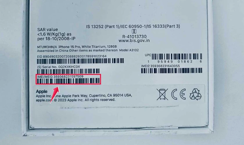 Kiểm tra iMei trên vỏ hộp sản phẩm