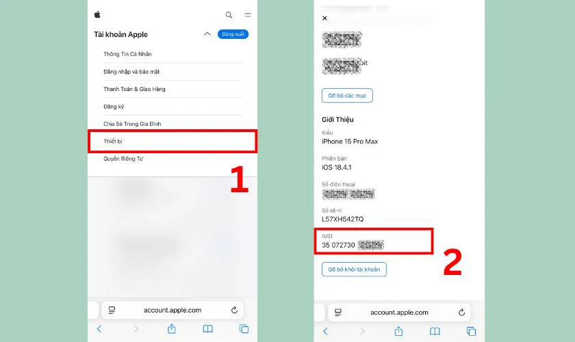 Kiểm tra iMei bằng web