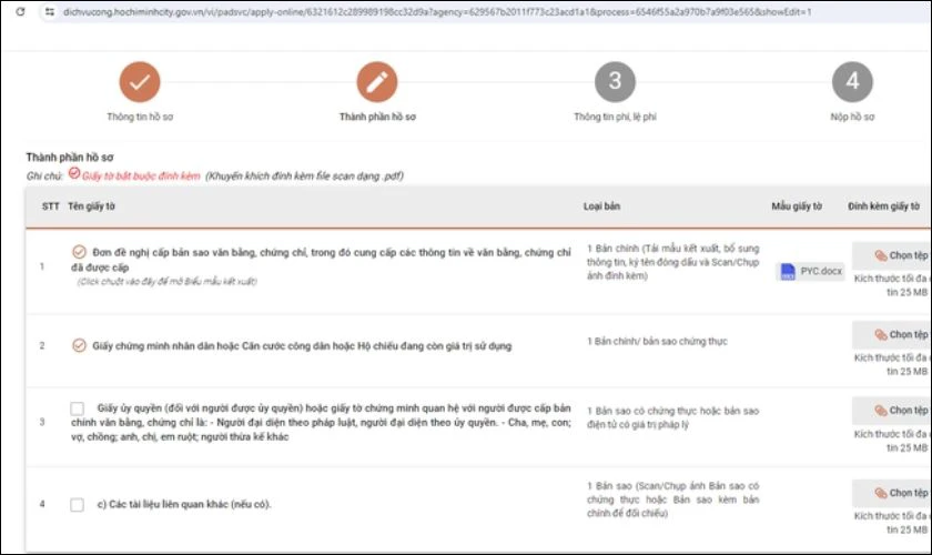 Các tệp đính kèm phải ở định dạng phù hợp (PDF, JPG, PNG...)