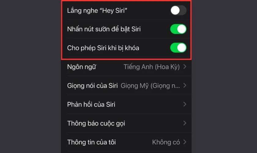 Thực hiện bật cả ba tính năng của Siri