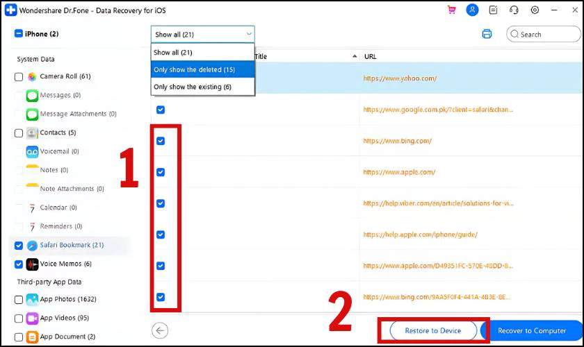 Và nhấn Restore to Device hoặc Recover to Computer
