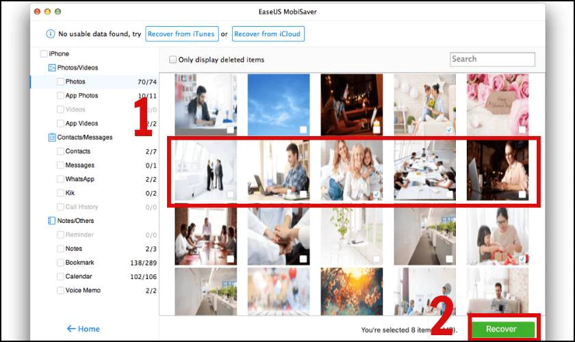 Nhấp vào nút Recover và chọn vị trí lưu ảnh để hoàn tất
