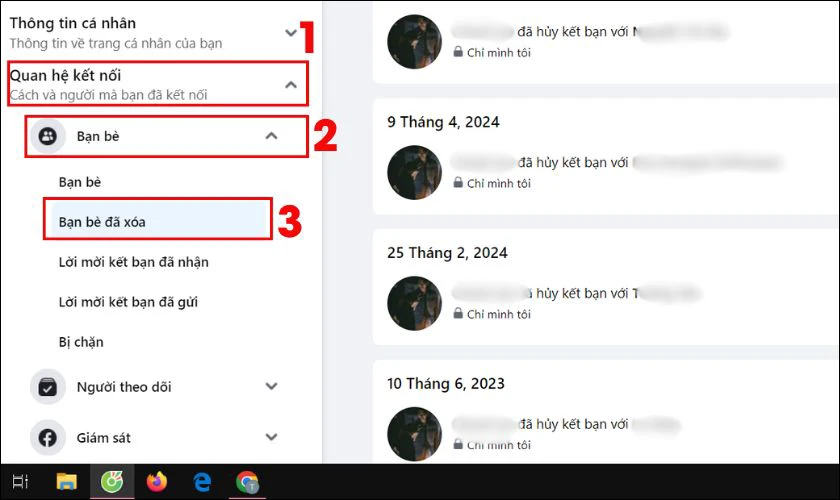 Cách xem danh sách hủy kết bạn trên máy tính