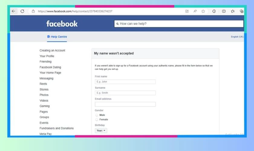 Khôi phục tài khoản Facebook bị xóa vĩnh viễn do yêu cầu đổi tên