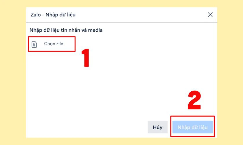 Bạn lựa chọn file dữ liệu Zalo đã được lưu trữ