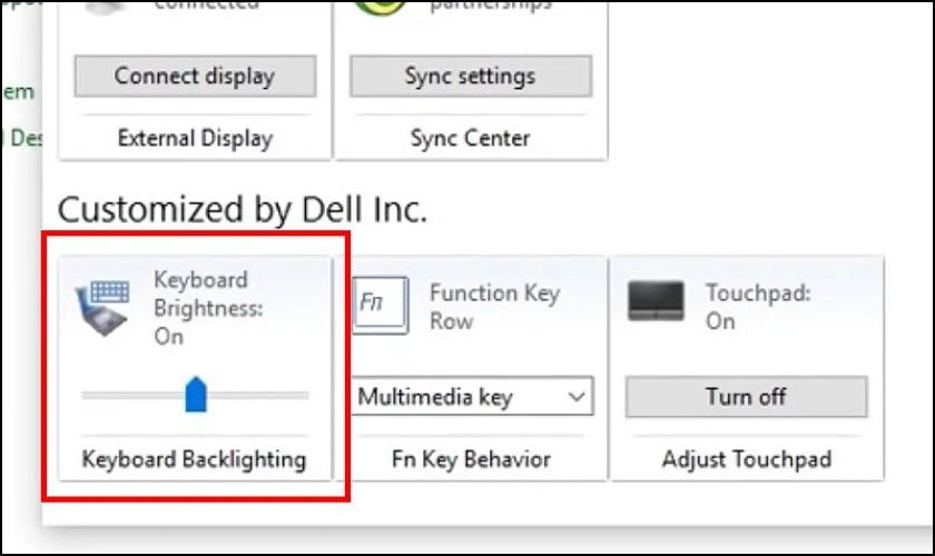 Tìm đến ô Keyboard backlighting