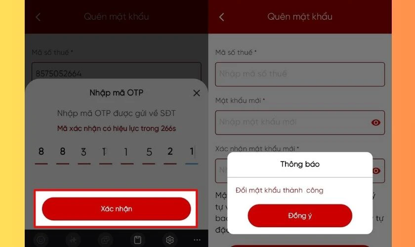 Nhập mã xác minh gửi đến số điện thoại