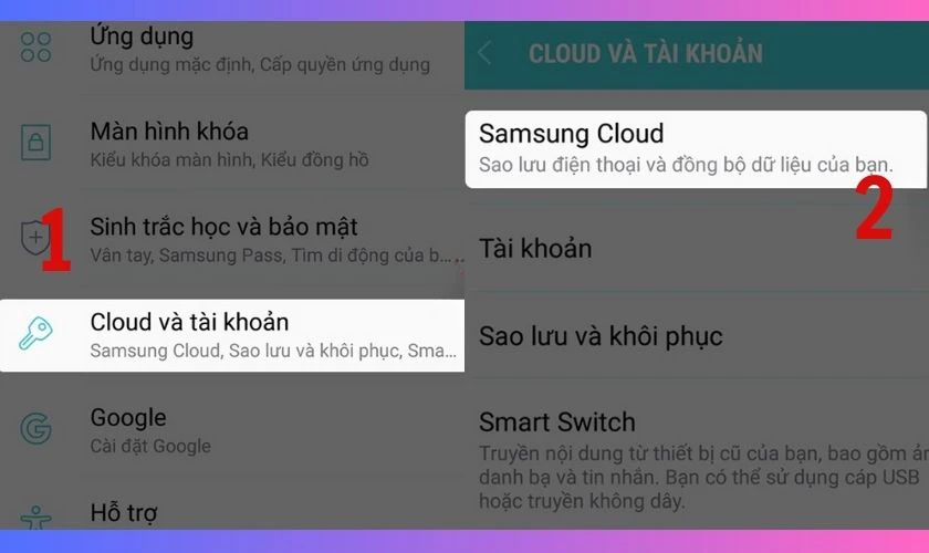 Vào Samsung cloud