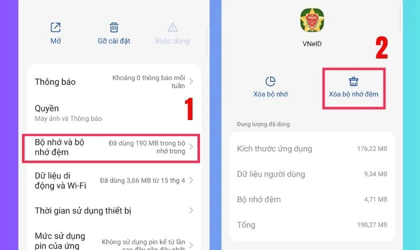 Xóa cache và dữ liệu ứng dụng VNeID khi không mở được
