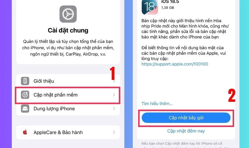 Nhấn chọn mục Cập nhật phần mềm, nhấn chọn Cập nhập bây giờ